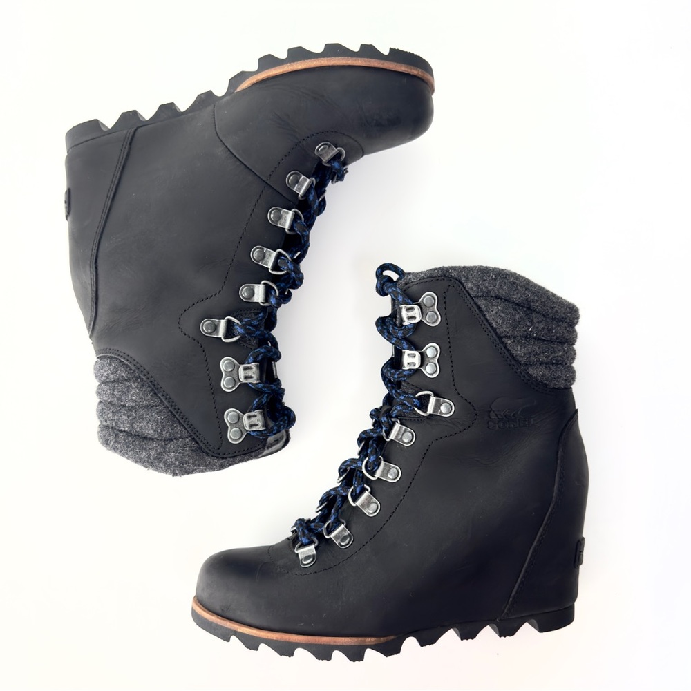 Sorel Conquest Wool Wedge Boot Women’s Size 7 Waterproof Leather Upper Lug Sole